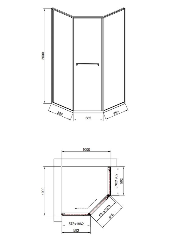 Душевой угол Timo TTSS-100/13C-8R, 1000*1000*2000, профиль никель, стекло прозрачное 8 мм