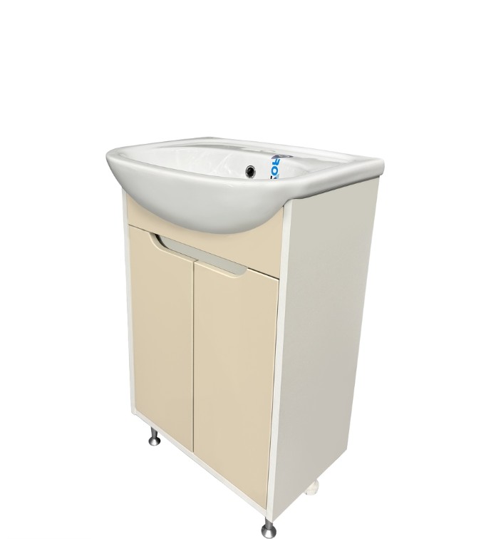 Тумба напольная Runo Эконова с раковиной Уют 50, 2 двери, белый/крем
