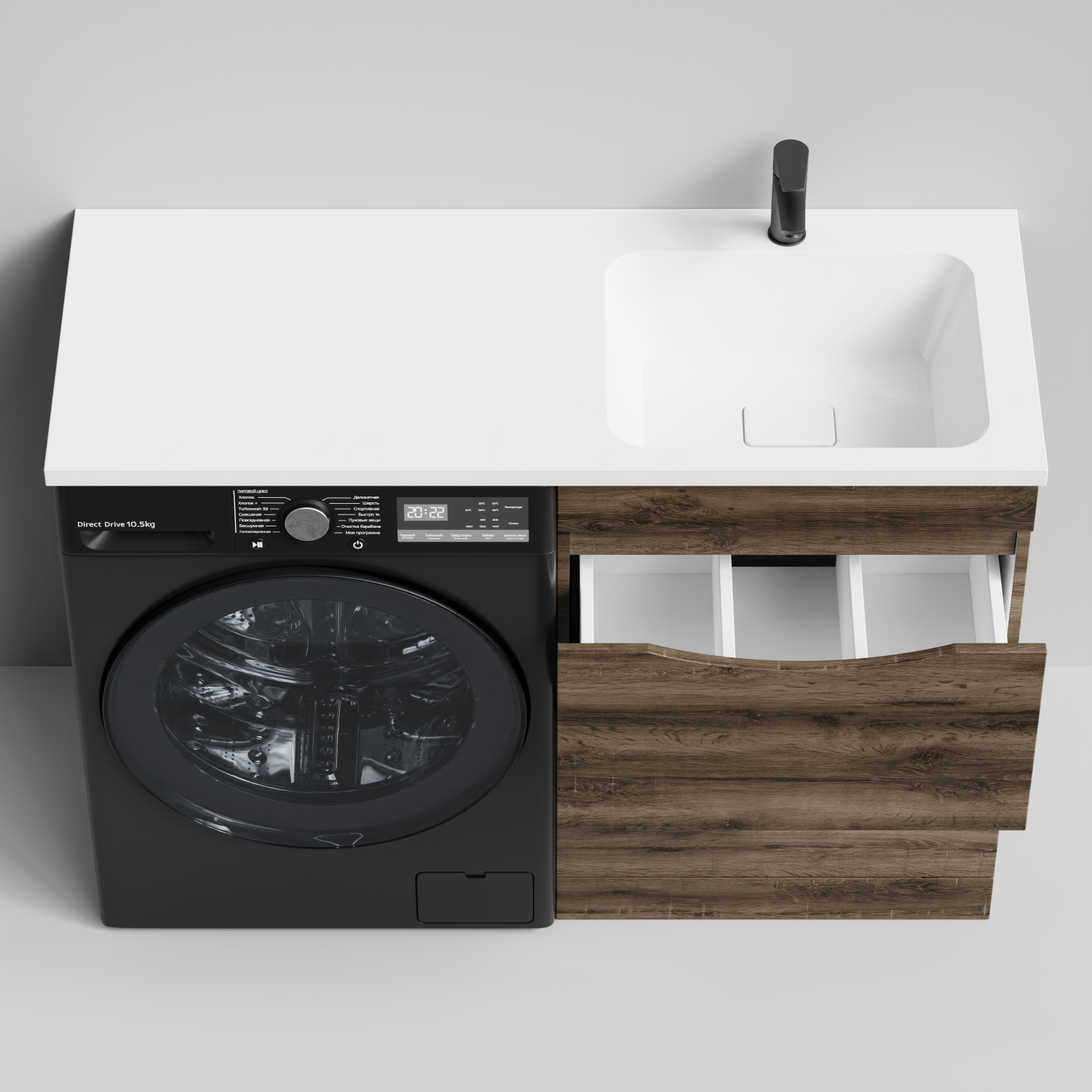 Тумба Vod-ok 58 с раковиной Смайл 120 напольная, под стиральную машину, правая, Дуб крымский коричневый