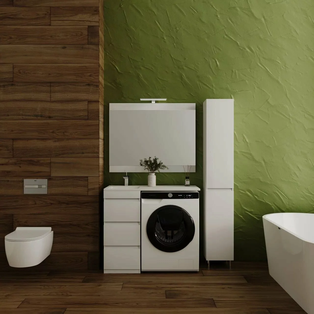 Тумба напольная Style Line Даллас 100 Люкс Plus ПВХ с раковиной Даллас 100 под стиральную машину, левая, белая