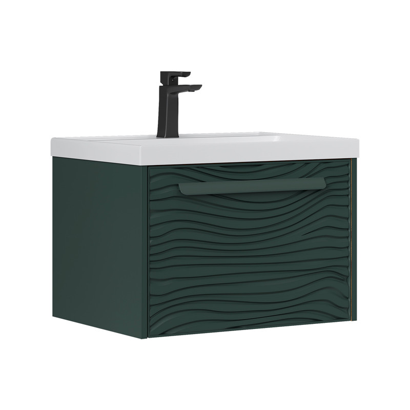 Тумба с раковиной EQUIL Gleam 60 подвесная, 1 ящик, зеленый камень/дуб вотан