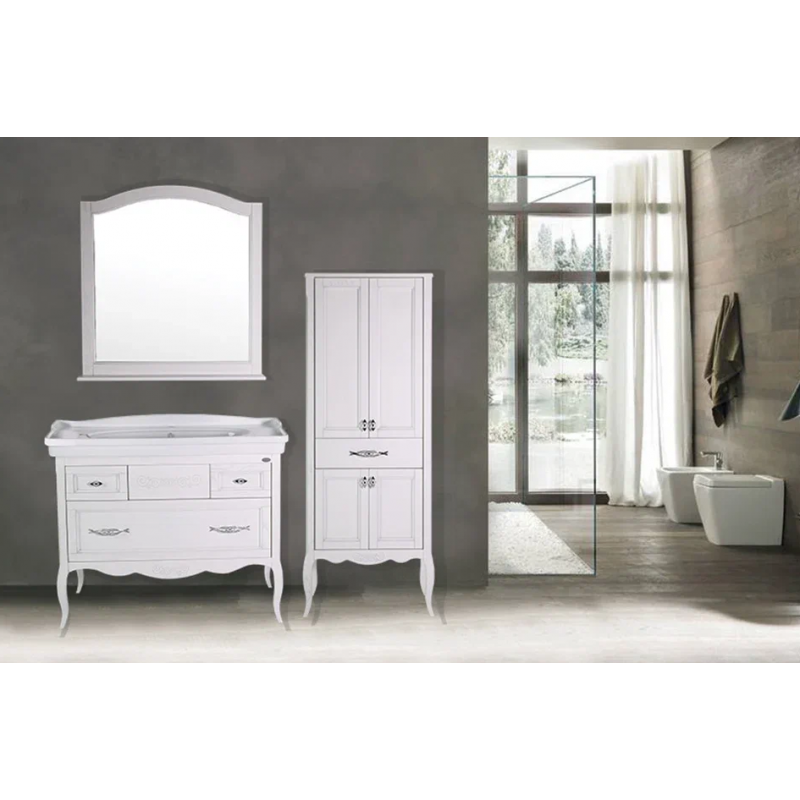 Пенал ASB Woodline Модерн 60 напольный, белый, патина серебро