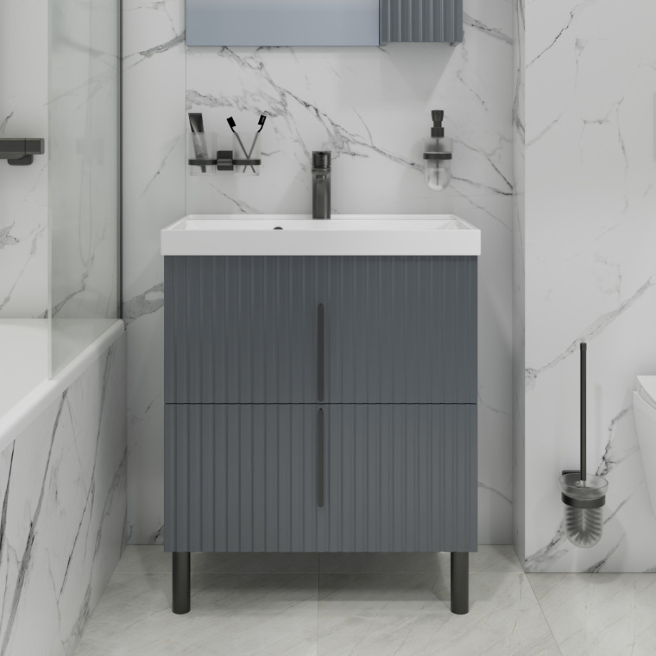 Тумба напольная Санта Юпитер 70 с раковиной Астория 70, 2 ящика, графит матовый