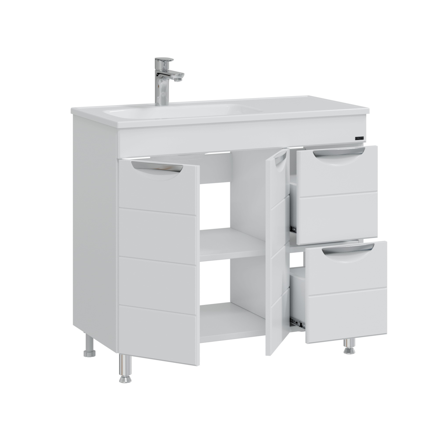 Тумба напольная Санта Родос 90 с раковиной Венера 90, 2 ящика, 2 двери, белый