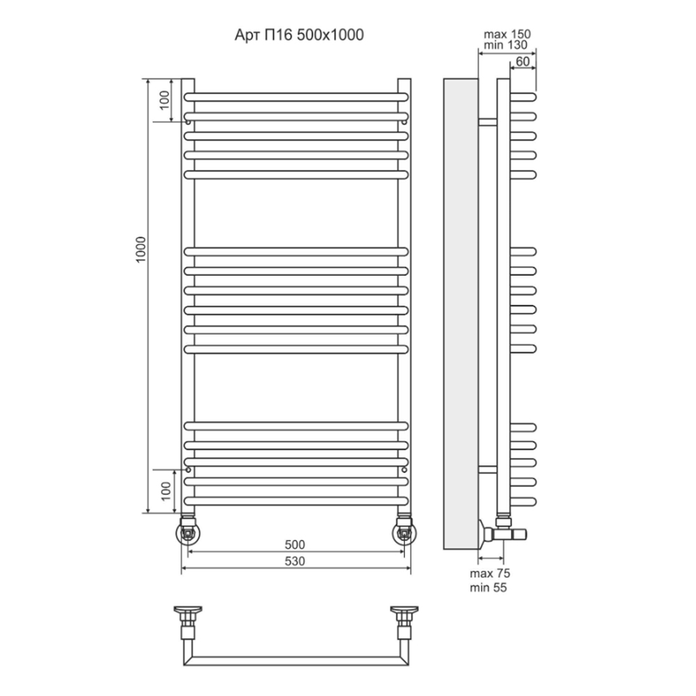 Полотенцесушитель водяной Terminus Арт П16 50х100