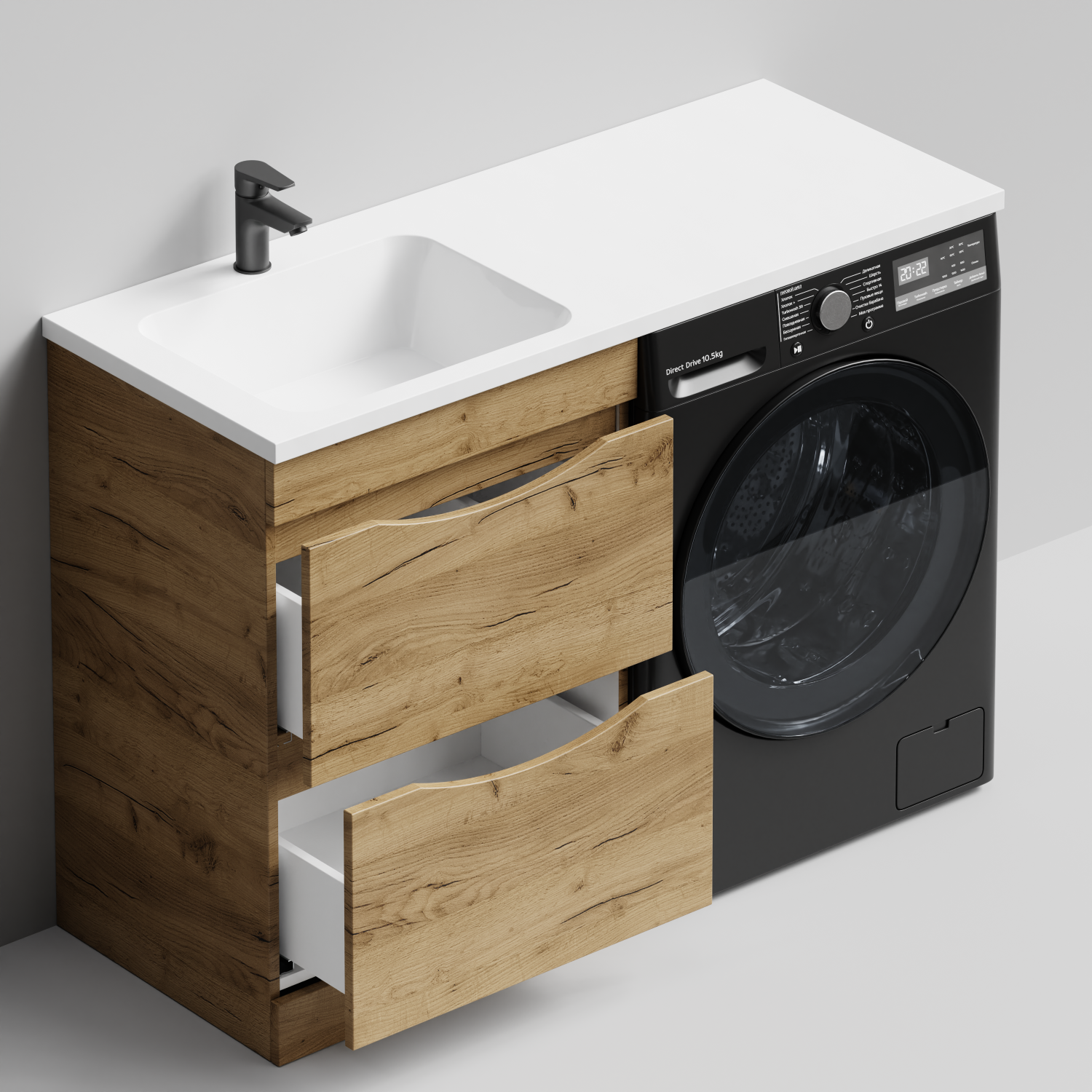 Тумба Vod-ok 58 с раковиной Смайл 120 напольная, под стиральную машину, левая, Дуб Тортуга