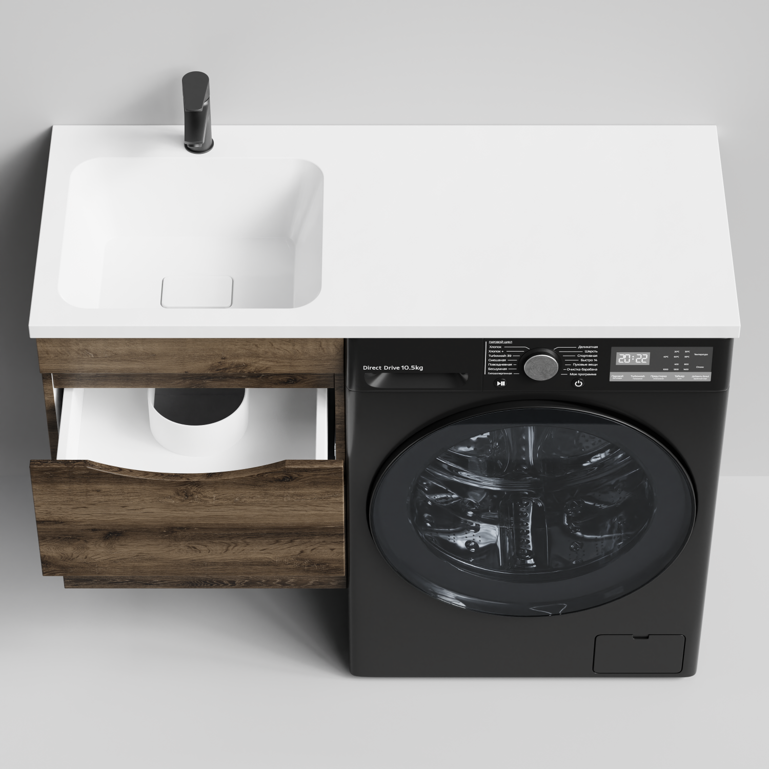 Тумба Vod-ok 48 с раковиной Смайл 110 подвесная, под стиральную машину, левая, Дуб крымский коричневый