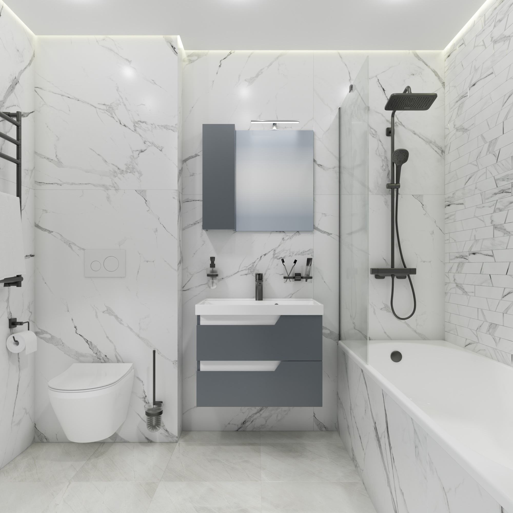 Зеркало-шкаф Санта Антарес 70 L свет, графит матовый