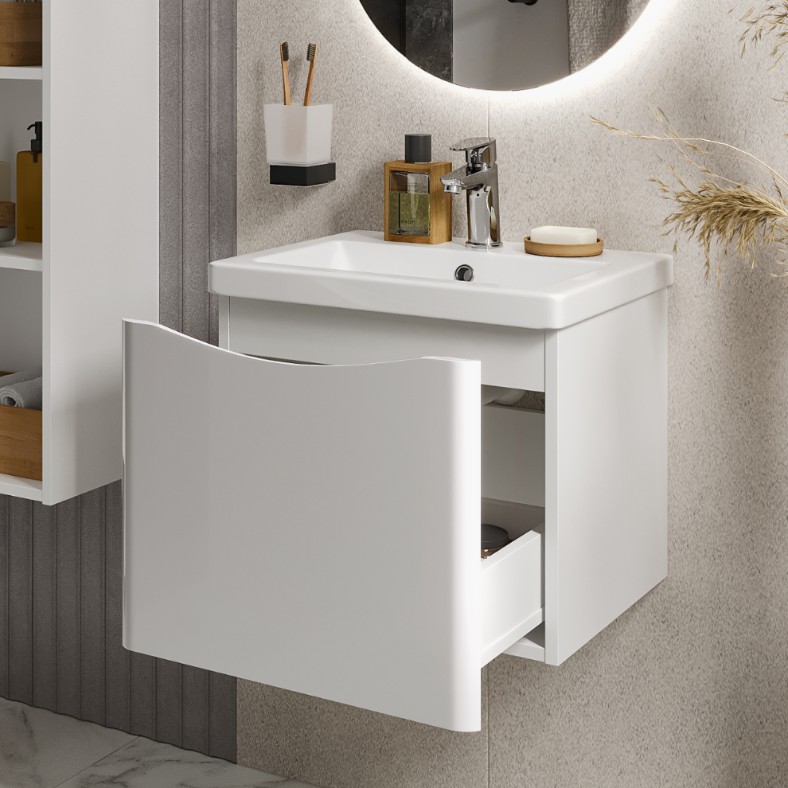 Тумба подвесная Vigo Glem 500-0-1 с раковиной Como 50, 1 ящик, белый