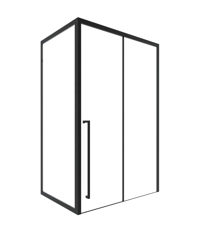 Душевой уголок Timo TDSS-130/03C-8L + TSS-1000/03C-8, 130x100 см, профиль черный, стекло прозрачное