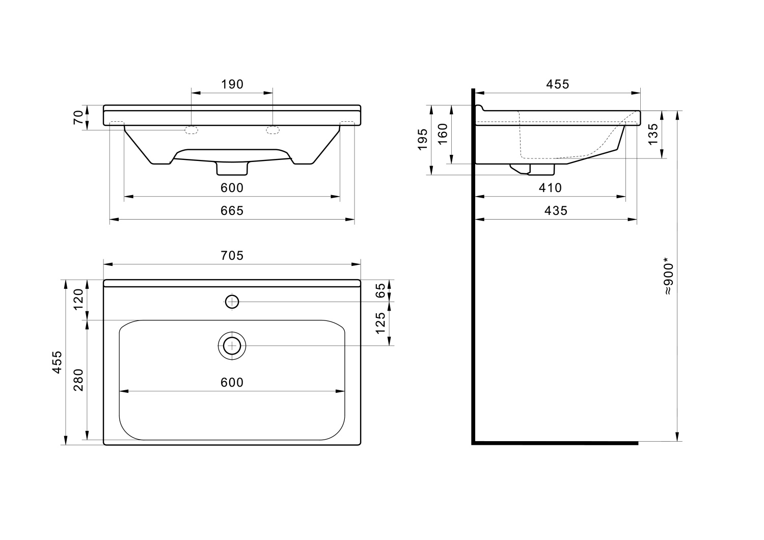 Тумба с раковиной EQUIL Lago 70 напольная, 2 двери, белый/дуб сонома