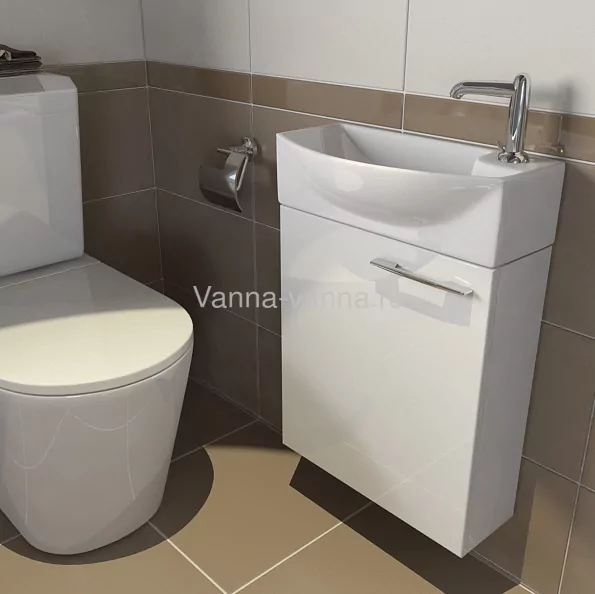 Тумба подвесная Emmy Мия 45 с раковиной Emmy 5002, правая, белая