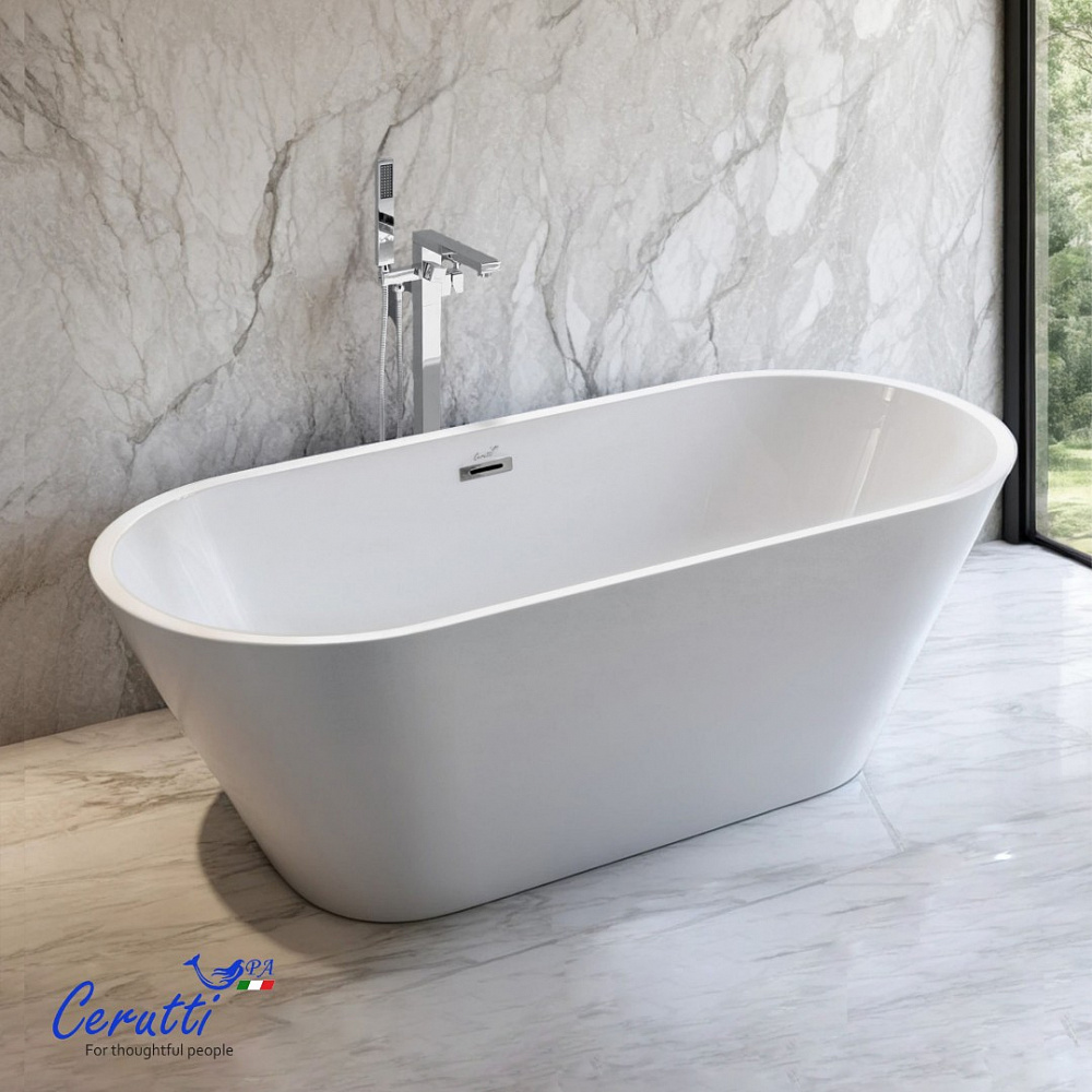 Ванна акриловая Ceruttispa RESIA отдельностоящая, со сливом-переливом, (1500x750x580), белый