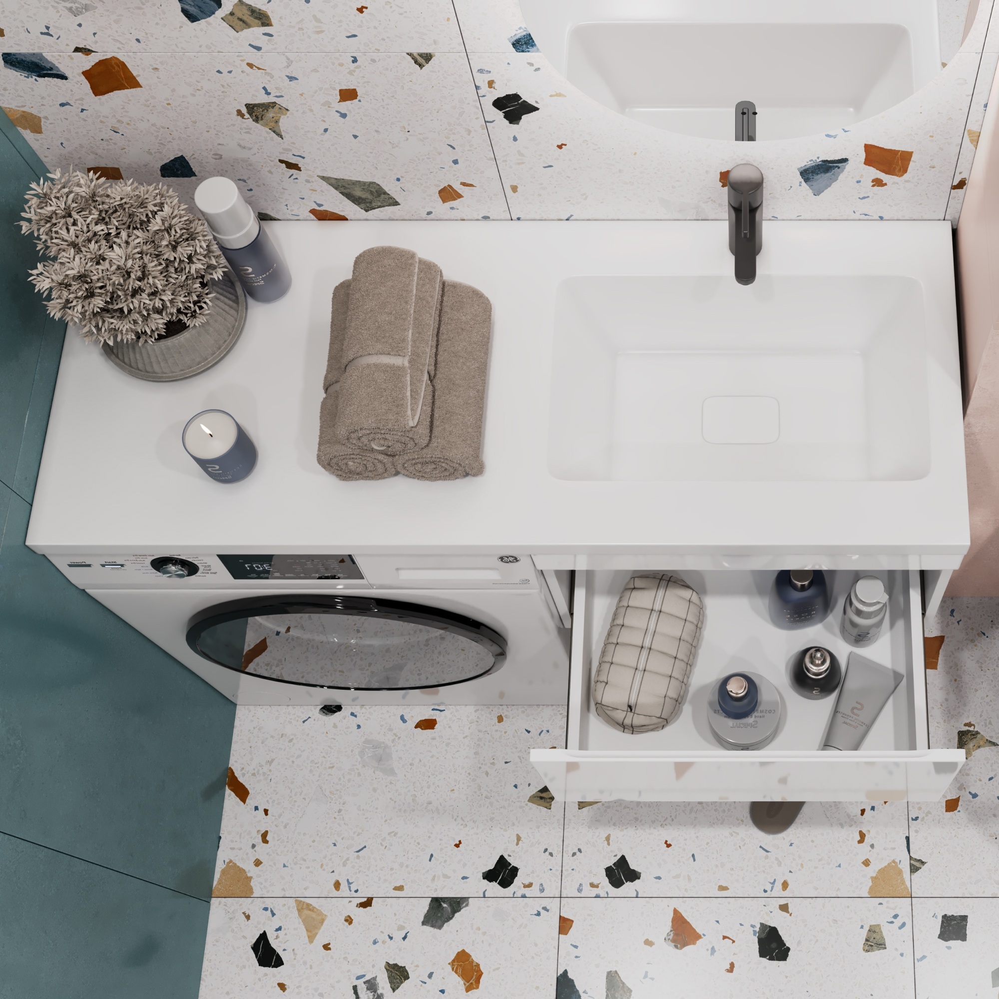 Тумба подвесная Vigo Urban 600-0-1, столешница 120 R, раковина Kamilla 120, 1 ящик, белый