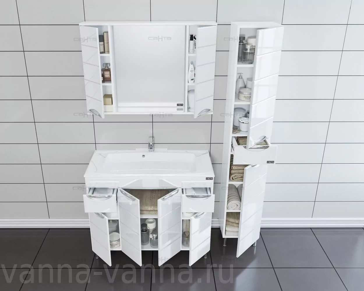 Зеркало со шкафчиком Санта Родос 100 свет, белый