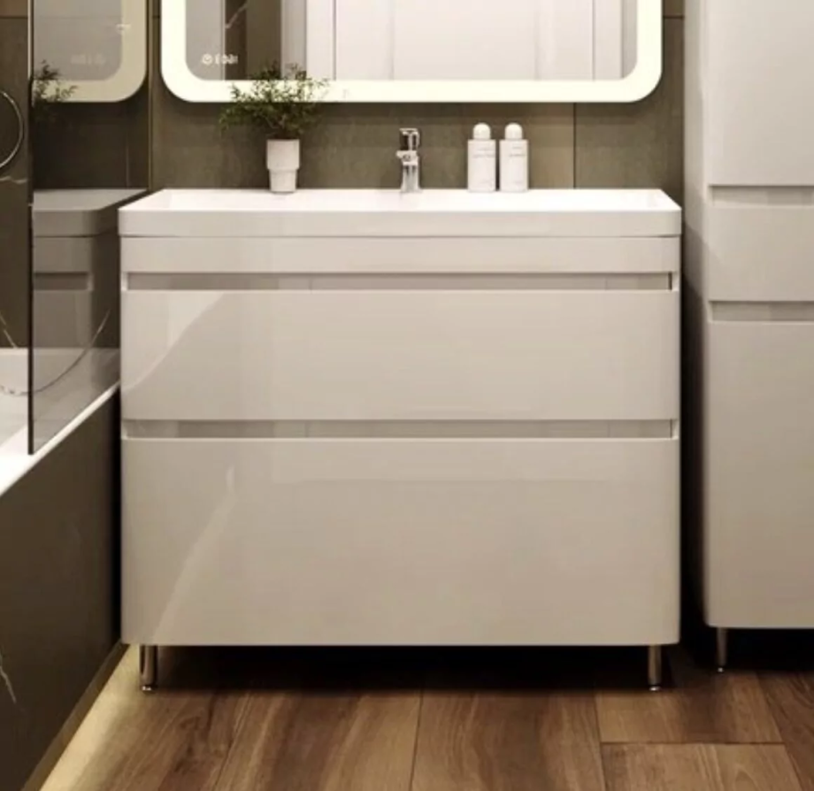 Тумба напольная Style Line Атлантика 100 Plus Люкс с раковиной Атлантика 100, антискрейч, белый матовый