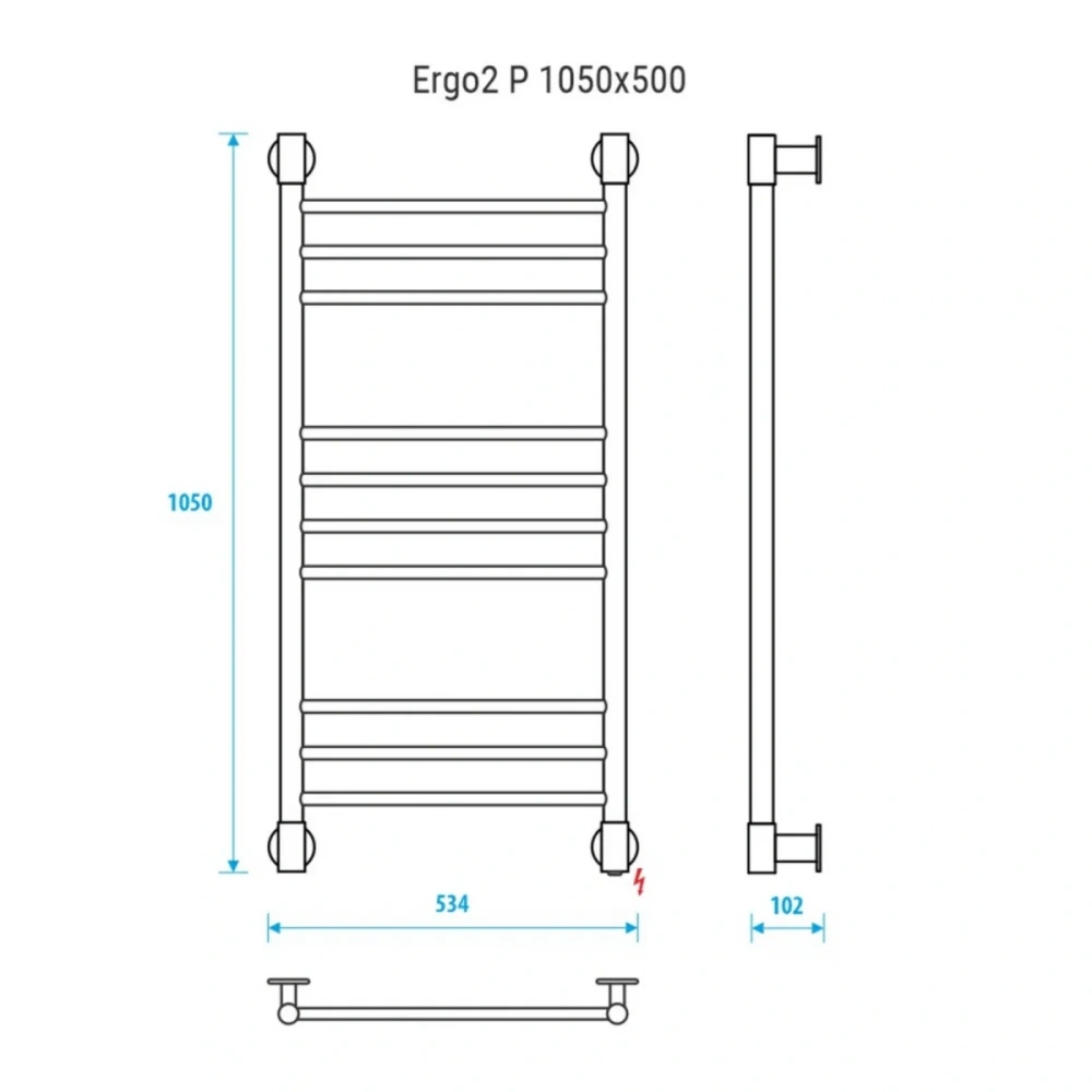 Полотенцесушитель электрический Energy Ergo2 P 1050x500, цвет хром, тип "лесенка" прямая, скрытое/наружное подключение от магазина Vanna-Vanna.ru!