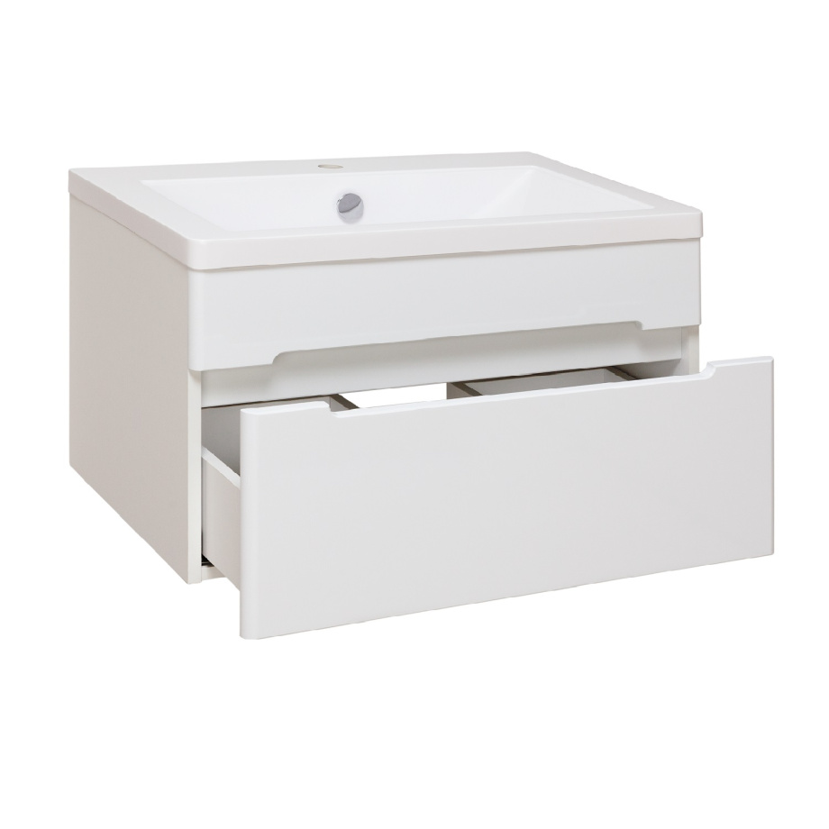 Тумба подвесная Runo Парма 75 1 ящик, с раковиной Omega 75, белый