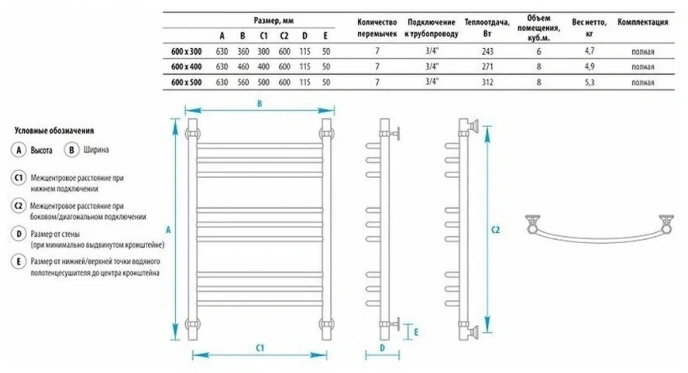 Полотенцесушитель водяной Energy Prestige 600x400 белый матовый, нержавеющая сталь AISI304, подключение 3/4" от магазина Vanna-Vanna.ru!