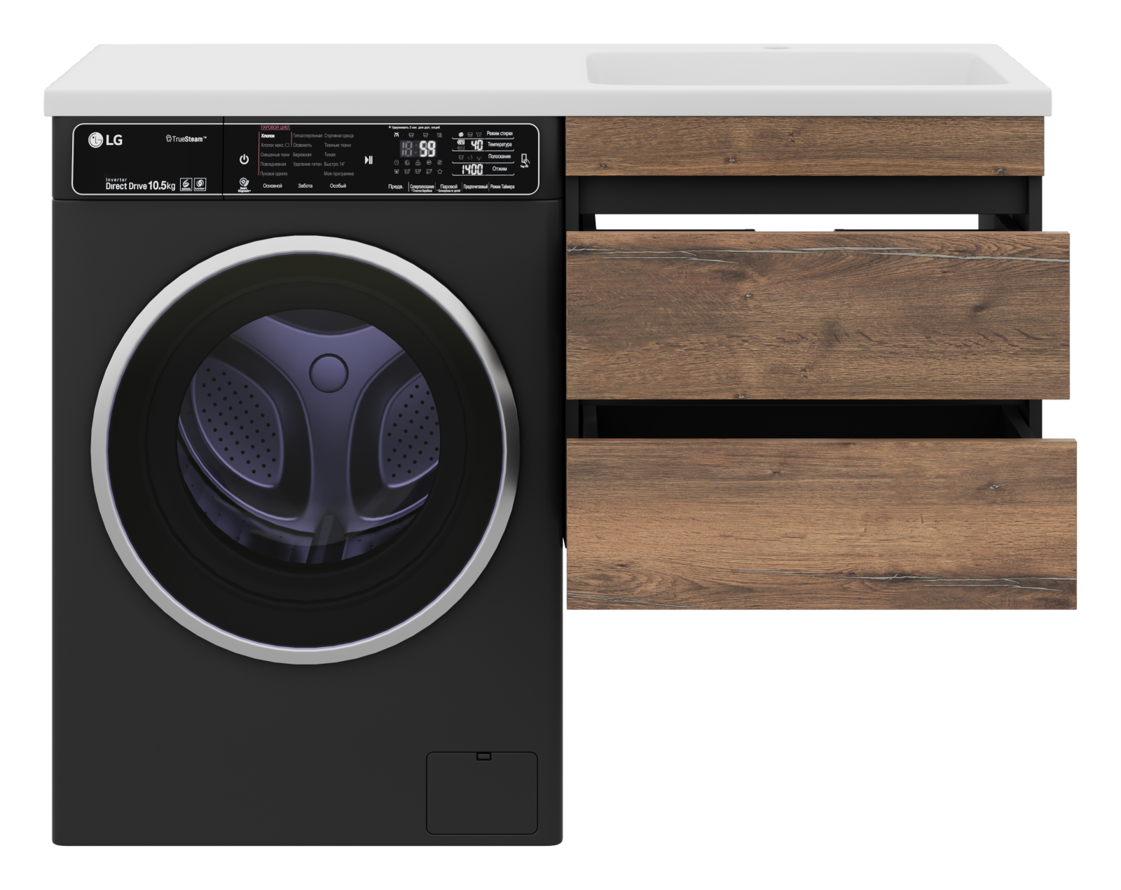 Тумба с раковиной Misty Коломбо 60 под стиральную машину подвесная с раковиной Эстет Даллас 120 L, дуб галифакс/антрацит
