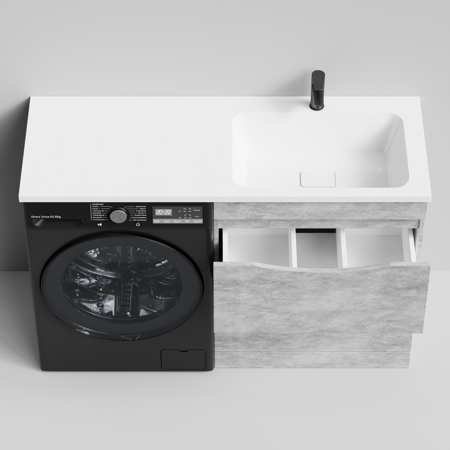 Тумба Vod-ok 68 с раковиной Смайл 130 напольная, под стиральную машину, правая, Горный камень