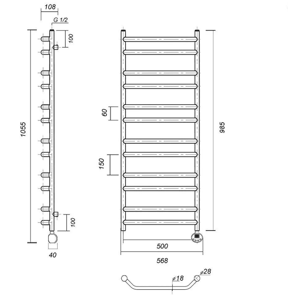 Полотенцесушитель электрический Domoterm Лаура П12 500x985 АБР ER, античная бронза