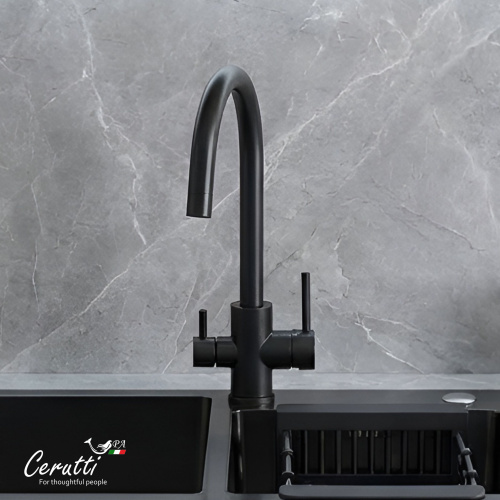 Cмеситель для кухни Ceruttispa Аниэлло B (ANIELLO B) из нержавеющей стали, цвет черный матовый