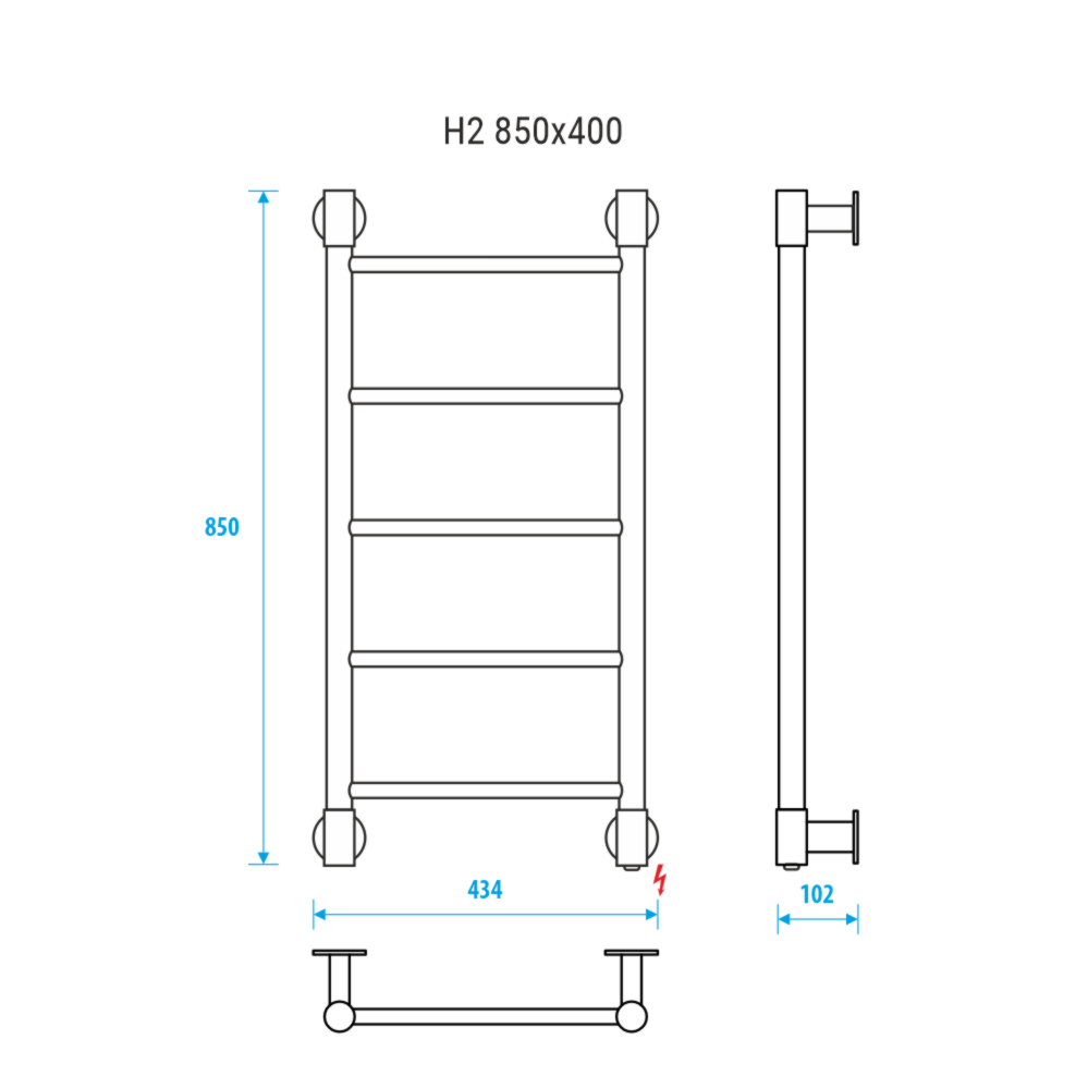 Полотенцесушитель электрический Energy H2 850x400 золото микс, лесенка прямая, сталь AISI304, скрытый/наружный монтаж