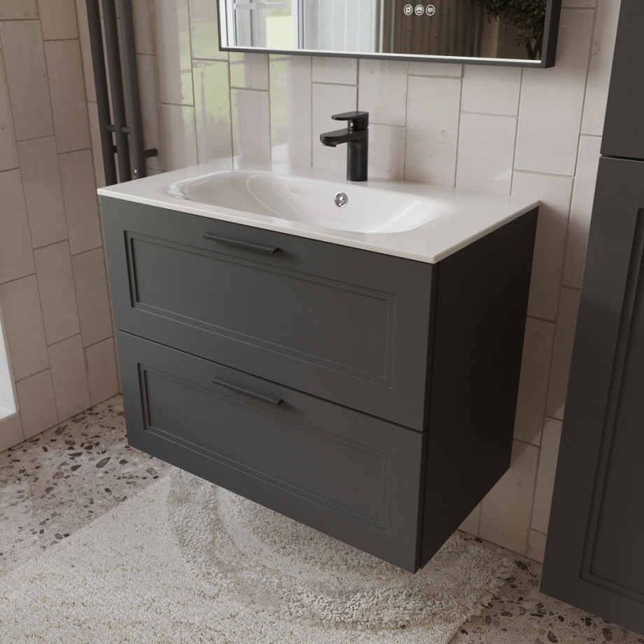 Тумба с раковиной подвесная (80 см) Terminus Classik CLA10802701601O, графит