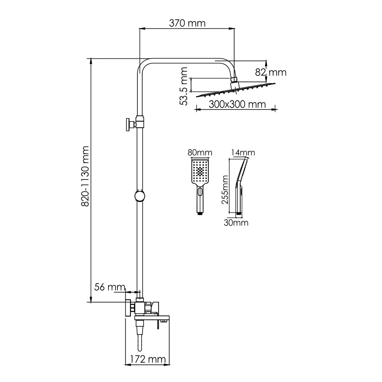 Душевая стойка WasserKraft A277.162.130.BM черный Soft-touch