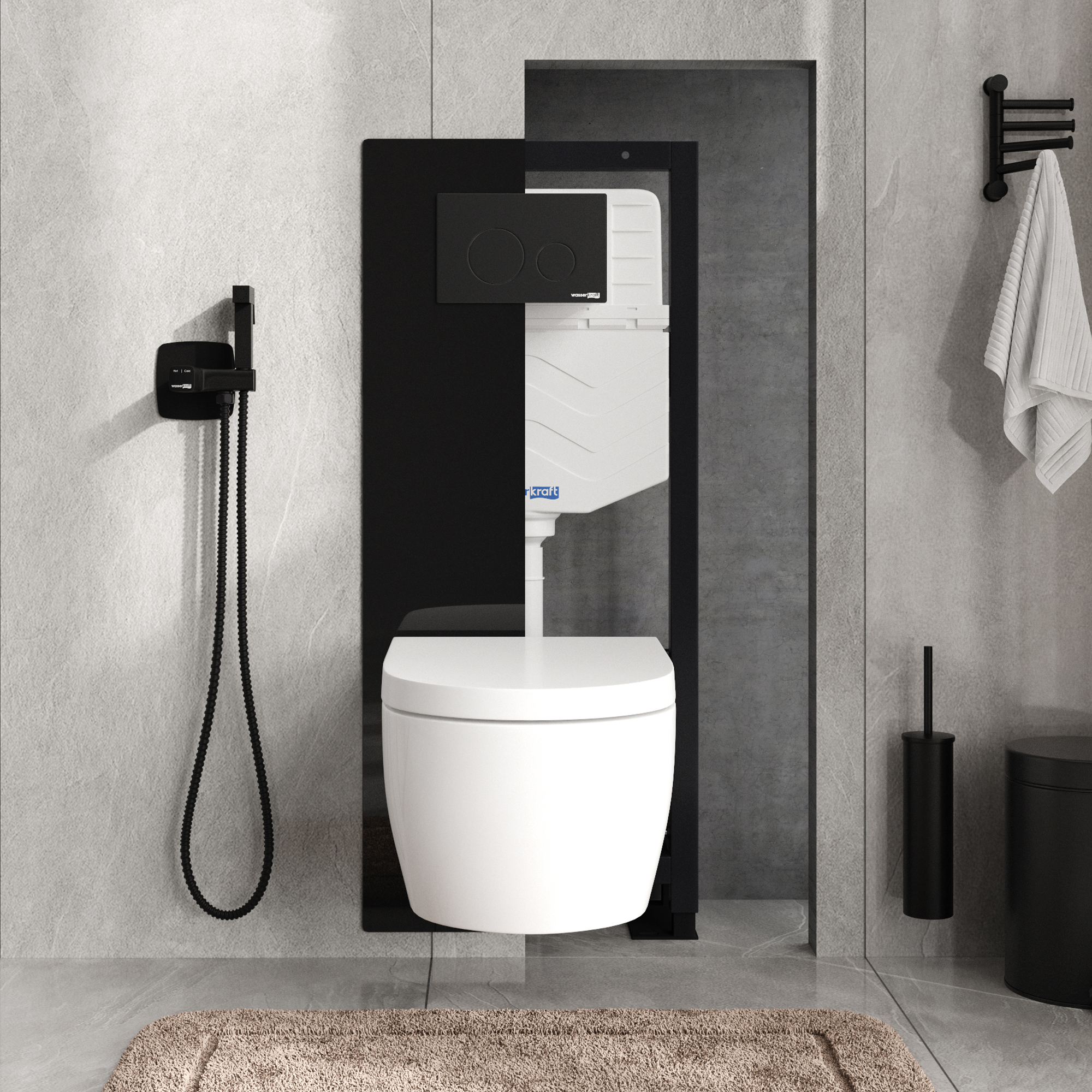 Инсталляция WasserKraft Glan 66TLT.010.ME.BL.MB02 для подвесного унитаза, с кнопкой