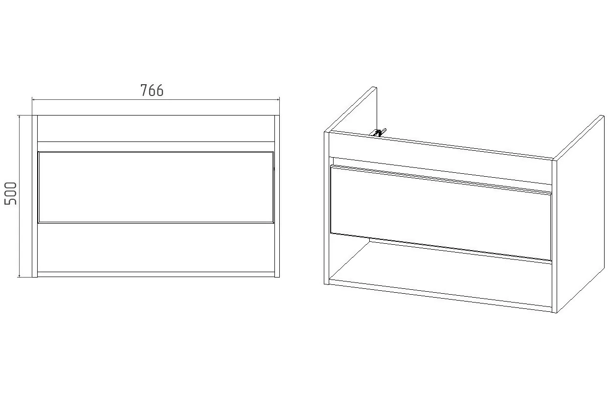 Тумба подвесная Viant Бостон 80 с раковиной Como 80, 1 ящик, белый/дуб вотан