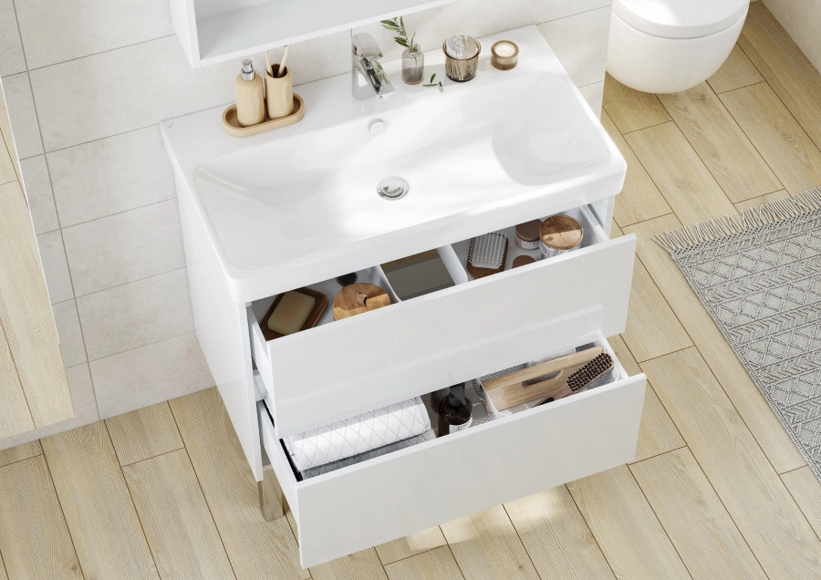 Тумба Aquaton Сканди Doors 80 с раковиной Адриана 80, 2 ящика, подвесная, белый