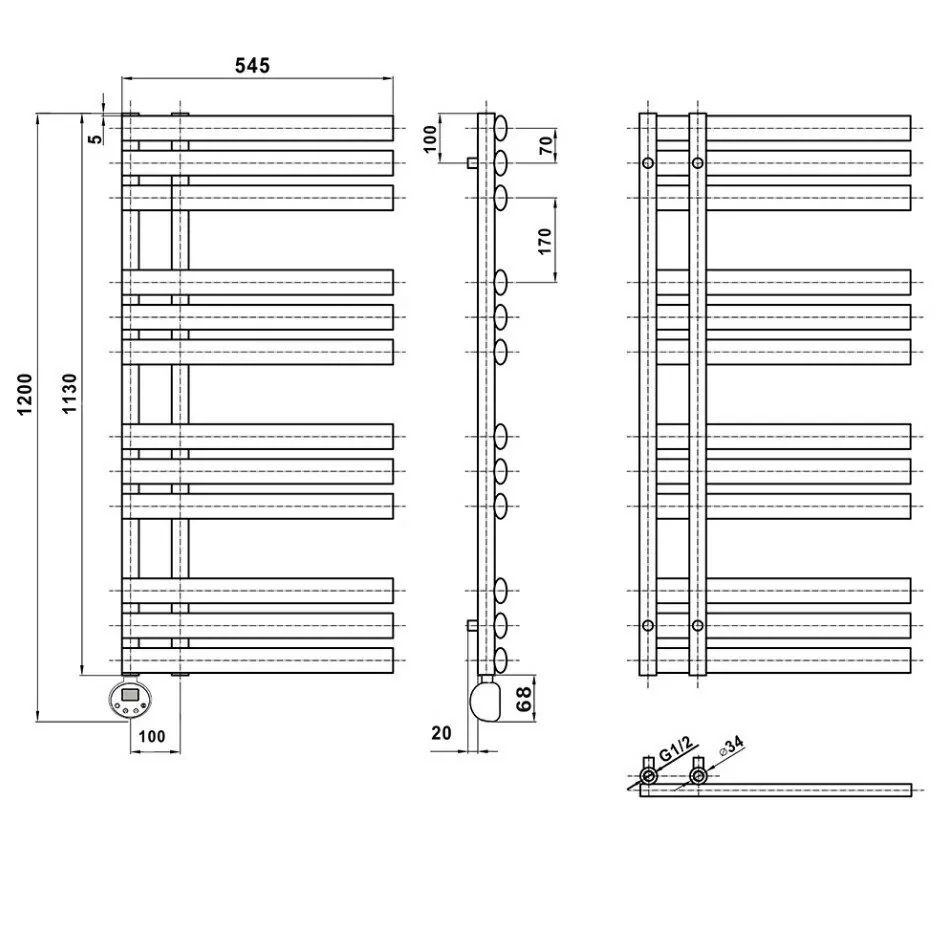 Полотенцесушитель электрический Domoterm Гамма П12 500х1130 EL левый, графит
