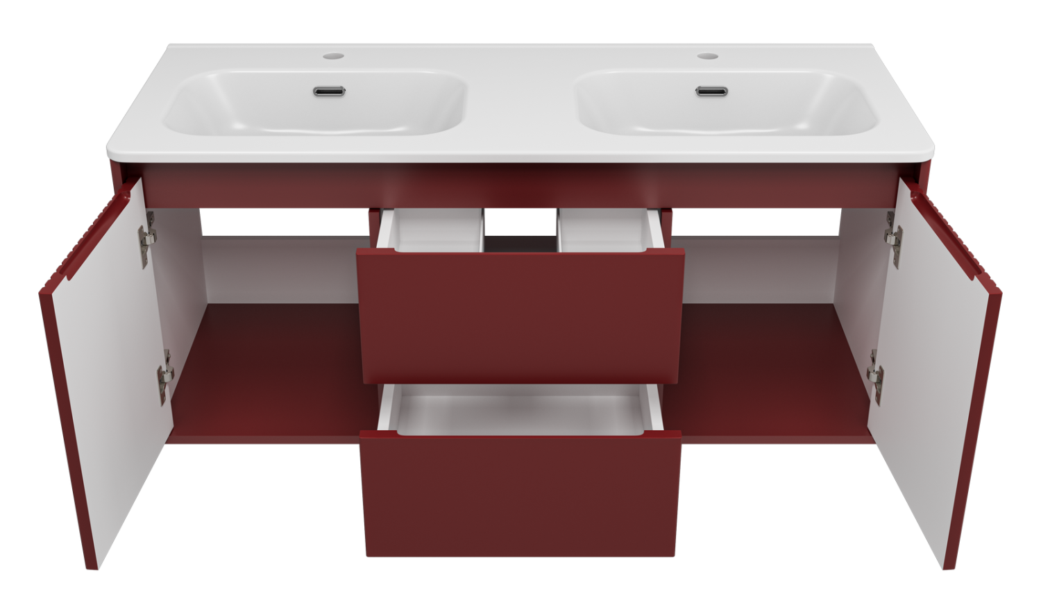 Тумба с раковиной Brevita Wine 120 подвесная (бордовая) с раковиной Brevita Onda 120 с двумя чашами