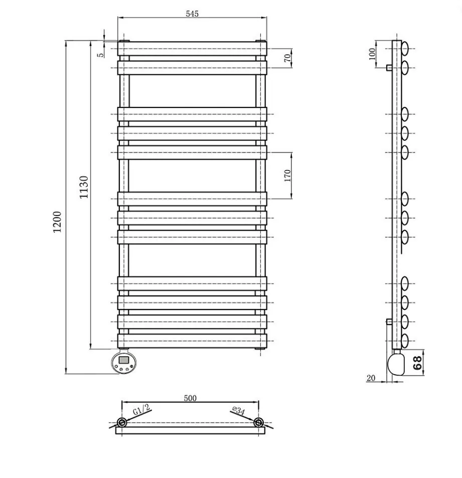 Полотенцесушитель электрический Domoterm Альфа П12 500х1130 EL левый, черный матовый