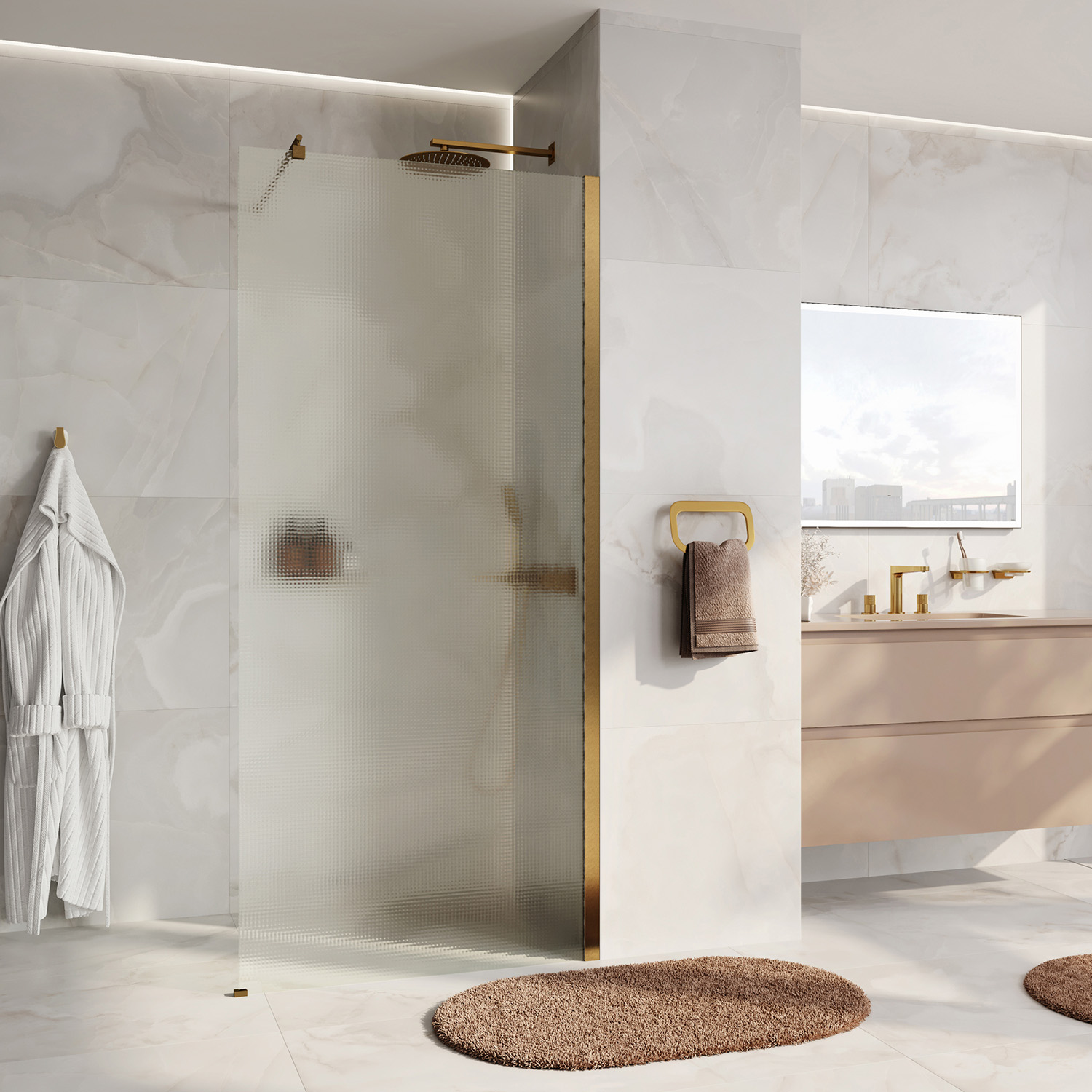 Душевая перегородка Wasserkraft Rur 30W40BG-TXG прозрачное стекло, профиль золото матовое