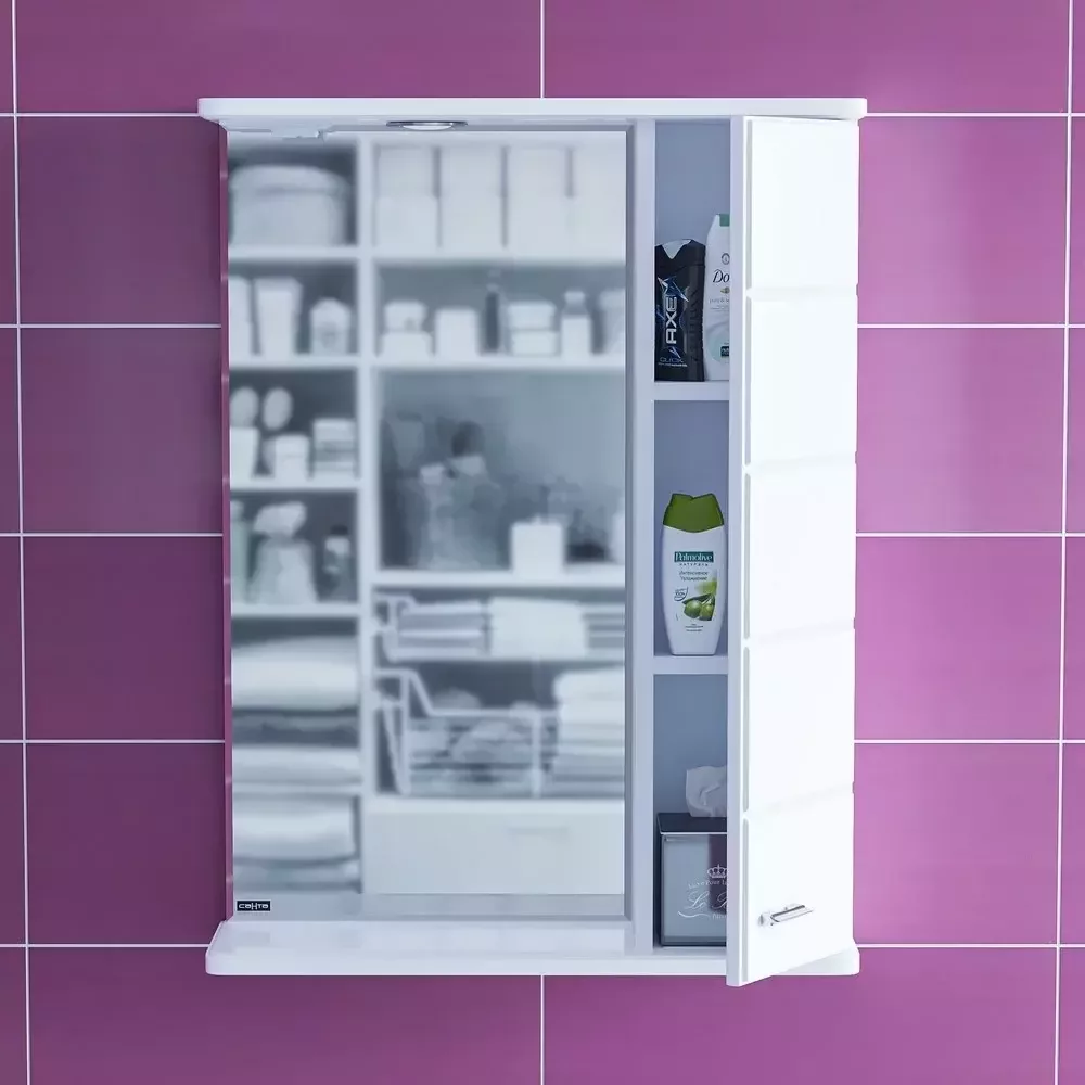 Зеркало со шкафчиком Санта Омега 60 R свет, белый