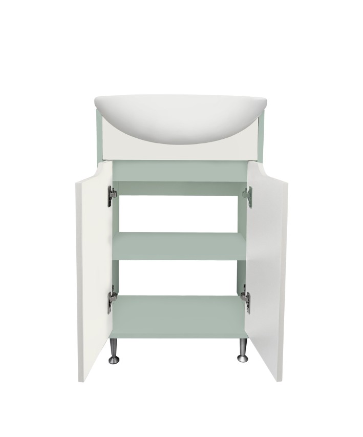 Тумба напольная Runo Эконова 60 с раковиной Уют 60, 2 двери, бирюзово-белый