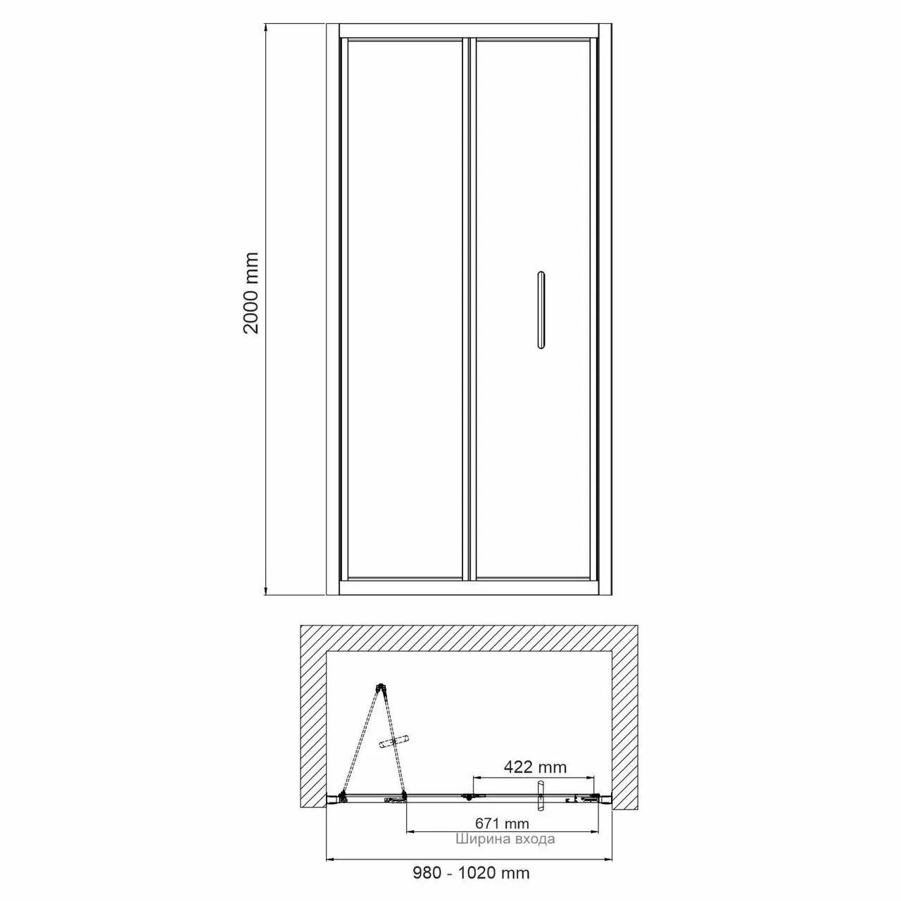 Душевая дверь WasserKraft Weser 78F12 100 в нишу, складная, прозрачное стекло, хром