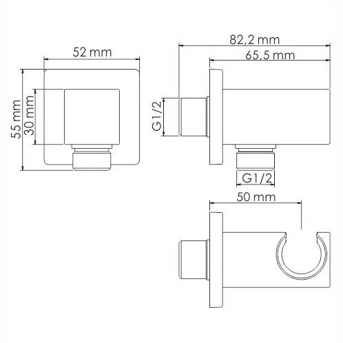 Подключение шланга WasserKraft A185 с держателем лейки, черный глянец
