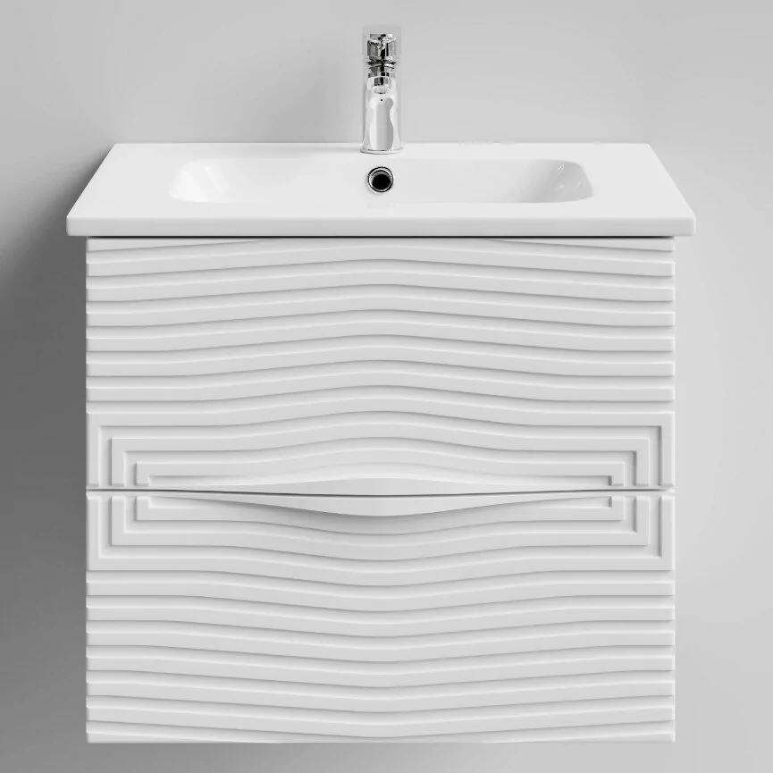 Тумба с раковиной Vod-ok Elite Эйфория 60 F5 волна линии, подвесная, два ящика, белый матовый