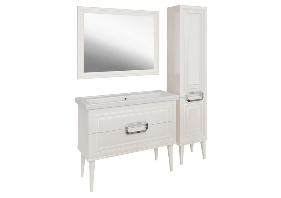 Мебель для ванной ASB Woodline Летиция 100 комплект, напольный, белый, хром