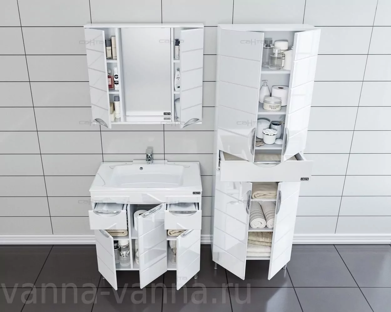 Зеркало с шкафчиком Санта Родос 80 свет, белый