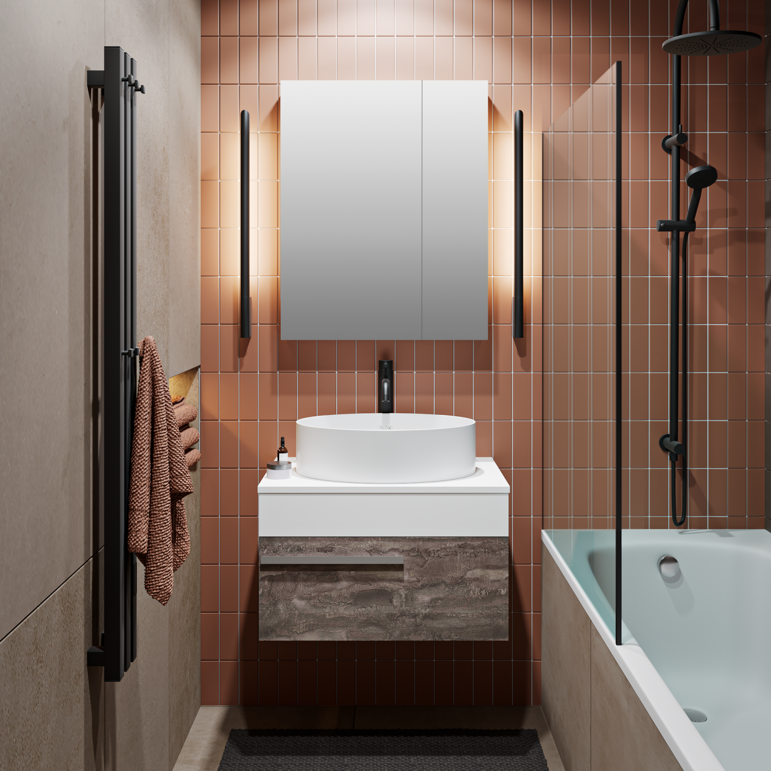 Тумба подвесная Runo Вудлайн 65 железный камень/белый под накладную раковину