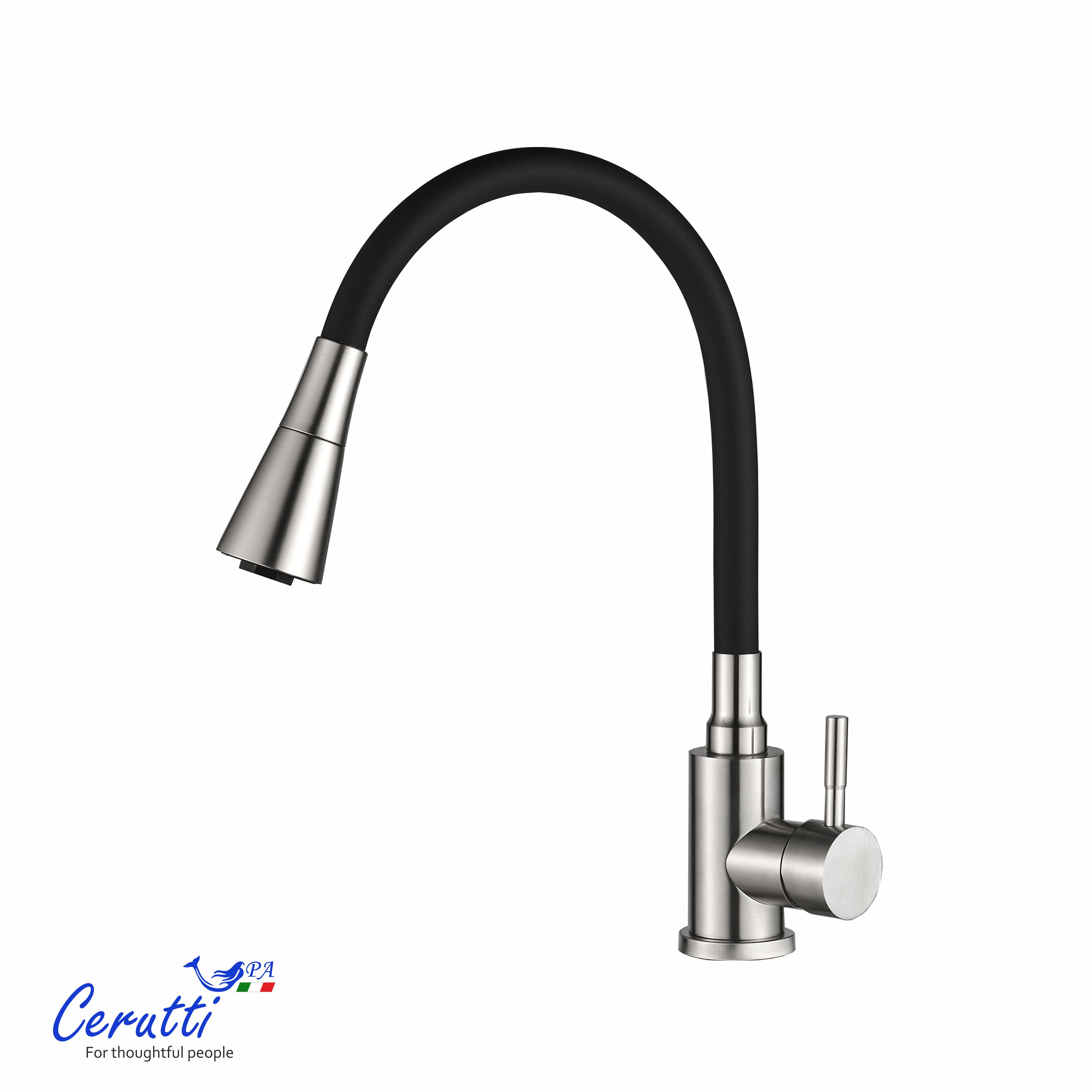 Cмеситель для кухни Ceruttispa Мия BN (MIA BN) из нержавеющей стали, цвет матовый никель