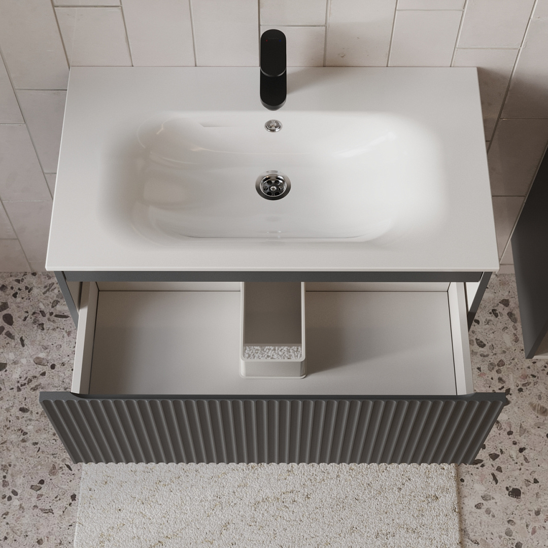 Тумба с раковиной подвесная (80 см) Terminus Sicilia SIC10801701601O, графит