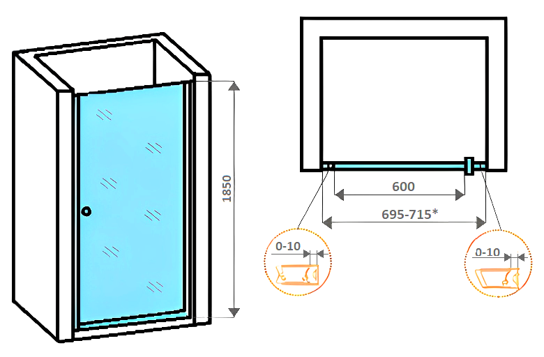 Душевая дверь в нишу Parly DE70B 70x185