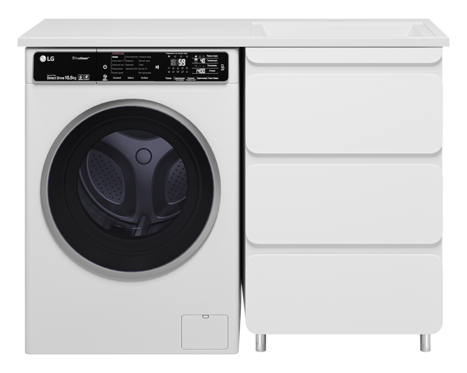 Тумба напольная Misty Чегет 55 под стиральную машину, с раковиной Эстет Даллас 120 R, белый