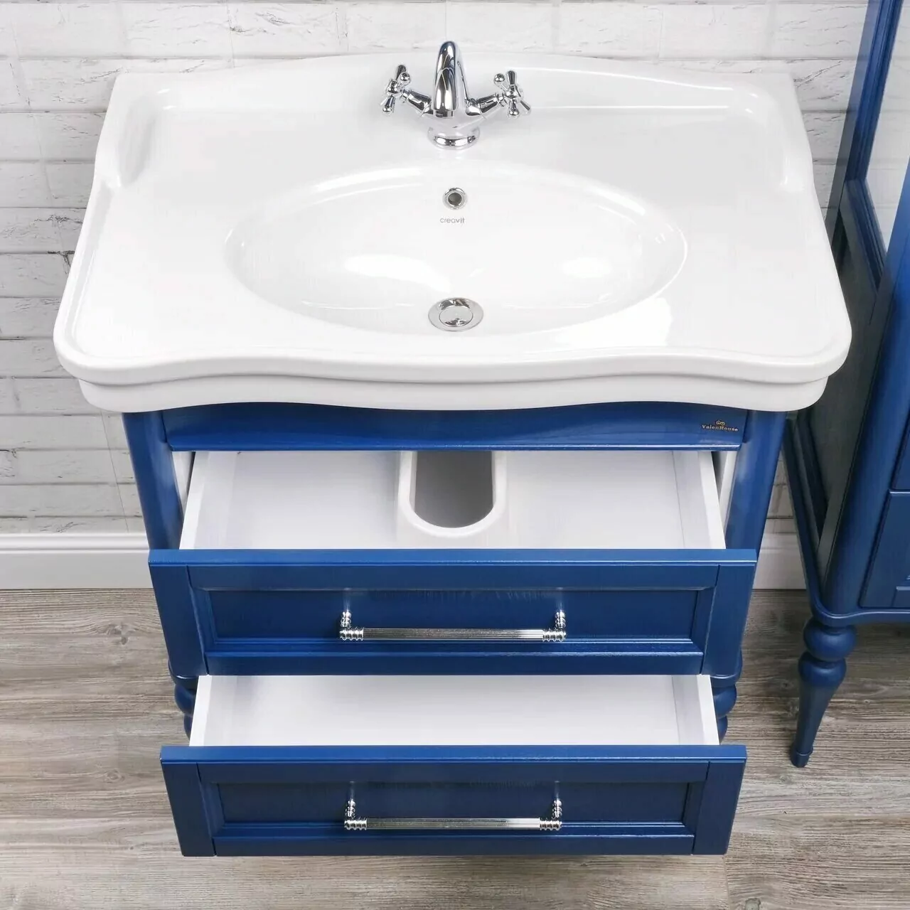 Мебель для ванной ValenHouse Эстетика 80, комплект, напольный, синий, фурнитура хром